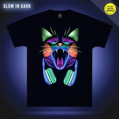 T-Shirt Screaming Cat Neon Fluorescent T-Shirt Femenina