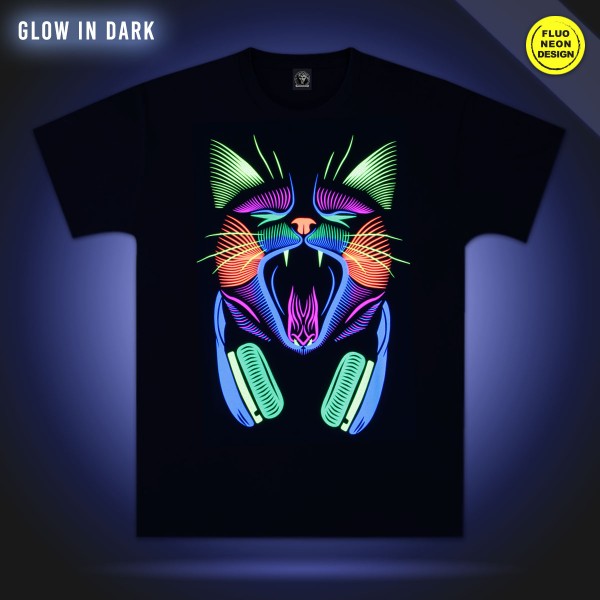T-Shirt Screaming Cat Neon Fluorescent T-Shirt Femenina